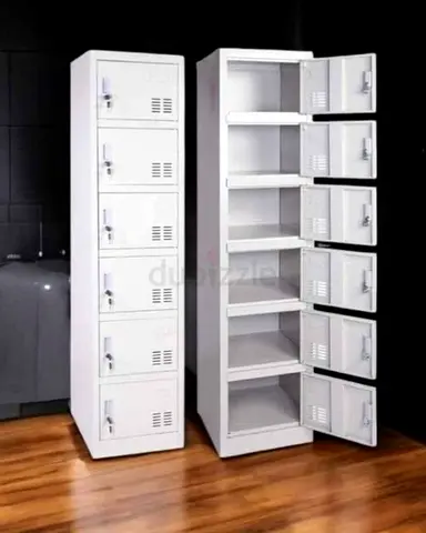 Metal 6-Tier Staff Lockers - White Steel Storage Cabinets (Pair)