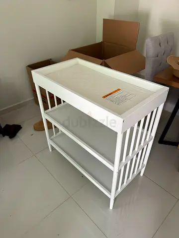 White Wooden Baby Changing Table with Storage Shelves