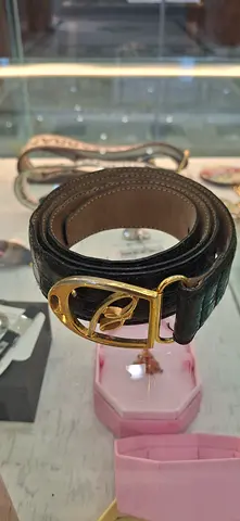 Black Leather Belt with Gold Buckle