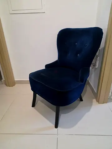 Blue Velvet Dining/Accent Chair with Buttoned Back - Good Condition