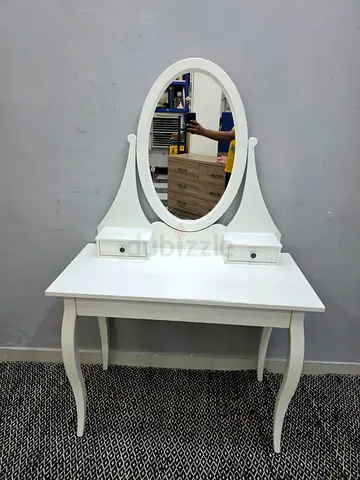 Ikea White Wooden Dressing Table with Oval Mirror and Drawers