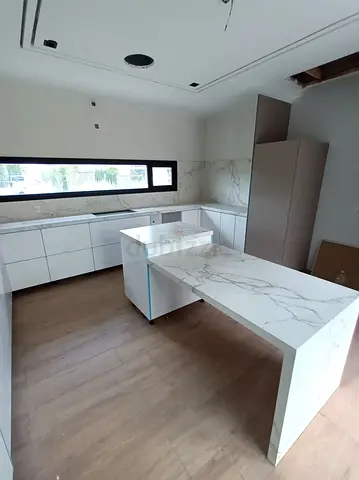 Luxury artificial or marble Look Kitchen Island with Contemporary Waterfall Countertop