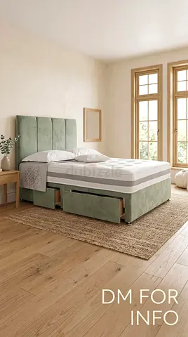 Upholstered Storage Bed with Drawers – Light Green, King Size