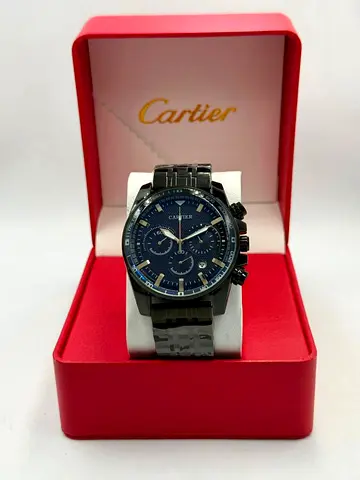 Cartier mens black chronograph watch with original box