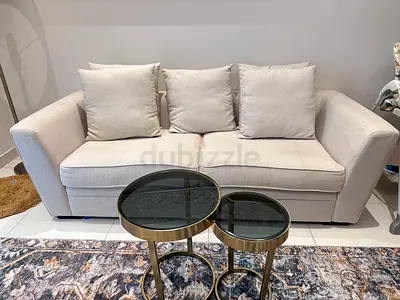 Beige 3-Seater Sofa with Gold Nesting Coffee Tables for free