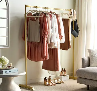 Carleen Clothes Rail, Gold Metal Clothing Rack - 150cm Wide, 170cm High