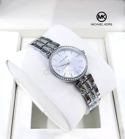 Michael Kors Womens Stainless Steel Silver Bracelet Watch with Crystal Accents