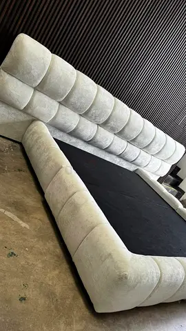 Large Plush Upholstered King Bed Frame in Light Grey - Good Condition