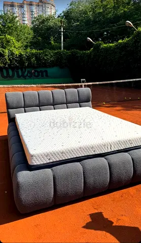 Modern Upholstered Platform Bed with Mattress - Grey, Queen/King (see details)
