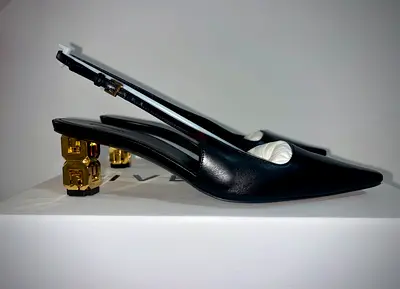 Givenchy Black Leather Slingback Pumps with Gold Geometric Heels - 36.5