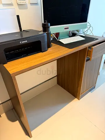 Wooden L-shaped Office Desk with Storage - Good Condition