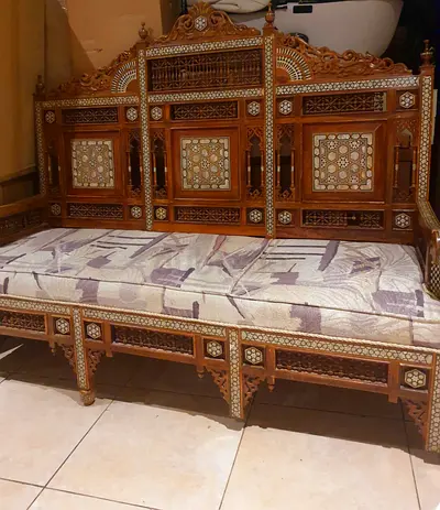 Hand-carved Ethnic Ornate Wooden Sofa with Stunningly Beautiful Mother of Pearl Inlay Works.