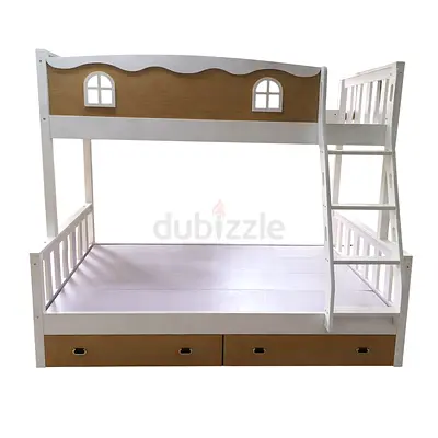Brand New Wooden Bunk Bed for Kids with Drawers and Ladder - White  Oak Finish
