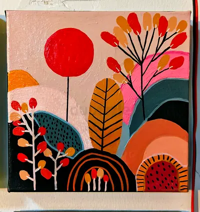 Hand-painted Abstract Floral Canvas Artwork - 8×8 canvas