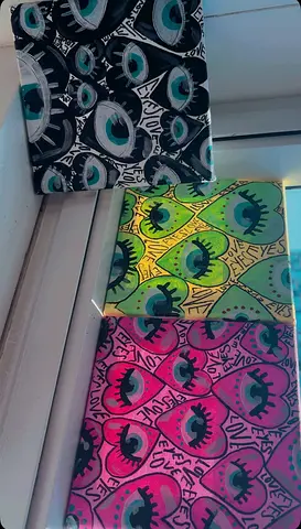 Hand-Painted Eye Pattern Canvases called LoveEyes made by me— Bright Pop Art Collection