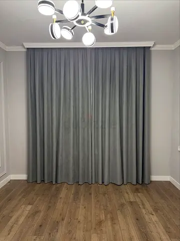 Full-Length Grey Fabric Curtains with Pelmet - Brand New