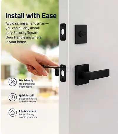 Eufy Security Square Door Handle - Easy DIY Install (Matte Black)