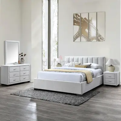 Ivory boucle queen hydraulic bedroom set