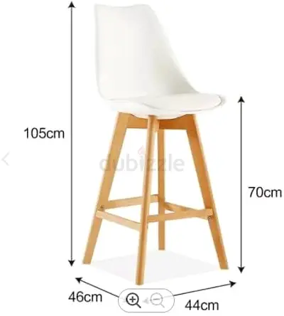 3 x White Modern Bar Stool with Wooden Legs (Height 105cm)