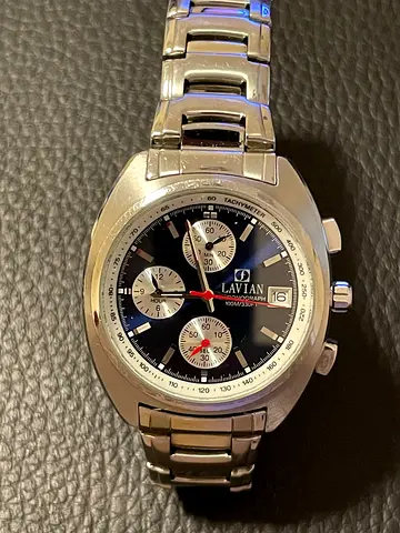 Stainless Steel Lavian Chronograph Mens Watch - Black Dial