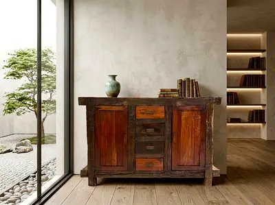 Solid wood Vintage Sideboard cabinet with 2 Door 4 DRAWERS