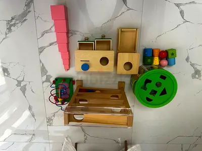 Wooden montessori Shape Sorter  Educational Toys Set shape pieces, green round sorter lid, stacking