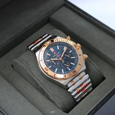 Breitling Two-tone Chronograph Mens Super Master Copy Watch (Black Dial)