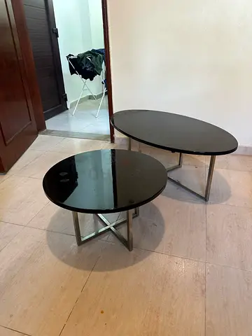 Elegant black glossy coffee table set inspired by Fendi style design.