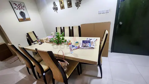 8-Seater Cream Marble Dining Table with Chairs - Good Condition