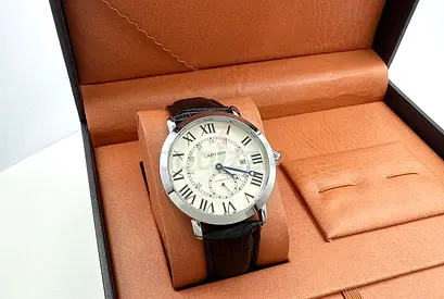 Cartier-style Mens Leather Strap Watch in Original Box