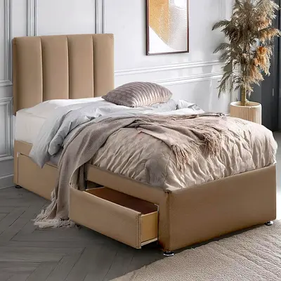 Modern Upholstered Single Bed with Storage Drawers