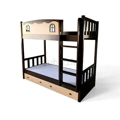 Brand New Wooden Bunk Bed for Kids with Under-Storage - Dark Brown