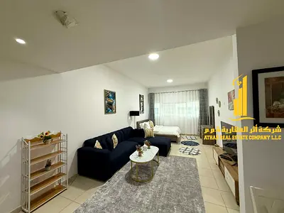 A spacious luxury studio fully furnished with a semi-separate kitchen and an open view ✨ Ajman One Tower. Rent includes bills, net