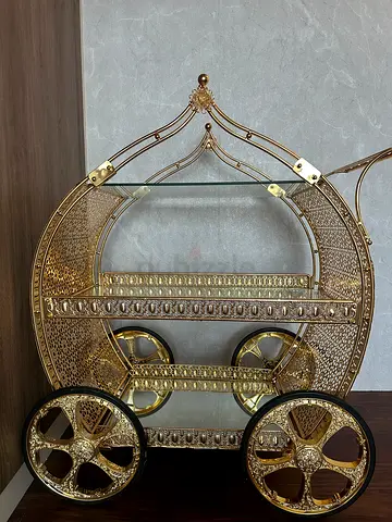Gold Metal  Glass Display Shelf with Decorative Crystal Accents