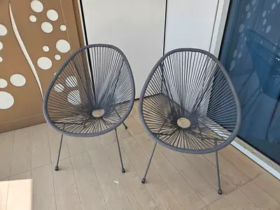 Set of 3 Outdoor Acapulco-style Patio Chairs (2 Grey, 1 White) + 1 green for free