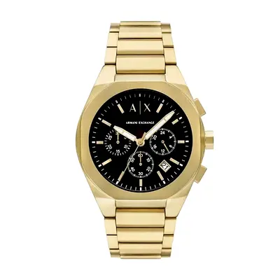 Armani Exchange Gold-Tone Chronograph Watch with Black Dial