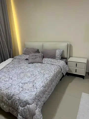 King Sized Bed + Mattress with Padded Headboard and Side Table