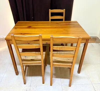 Solid Wood Dining Table with 3 Chairs - Compact Set