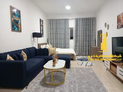 A luxurious studio open view with a semi-detached kitchen, fully furnished, elegant furniture and a fully equipped kitchen with parking and garden