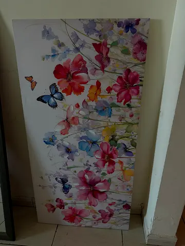 Framed Floral Wall Art Canvas with Butterflies - Large