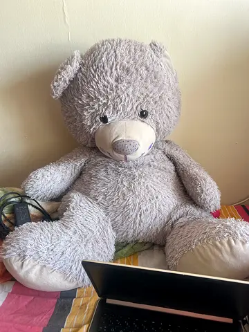 Large Grey Plush Teddy Bear - Good Condition