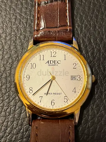 VINTAGE ADEC Quartz Mens Watch with Brown Leather Strap