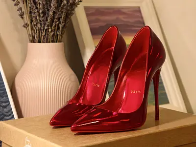 Authentic Christian Louboutin Red Metallic Heels – Size 36.5
