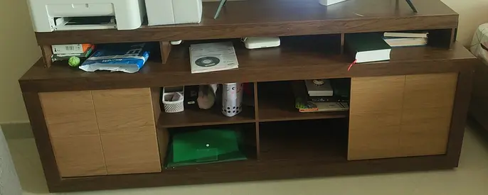 Wooden TV Cabinet with Storage Shelves and Cupboard Doors - Good Condition with tv