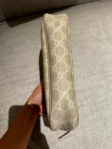 Beige GG Monogram Slim Zip Pouch - Lightweight Clutch/Document Holder