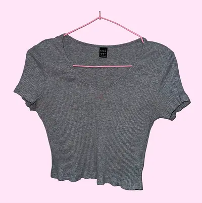 Shein Grey Ribbed V-Neck Crop Top
