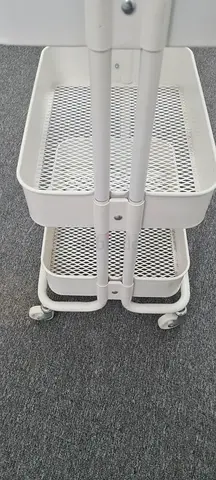 White Metal 3-Tier Mesh Rolling Utility Cart - Good Condition