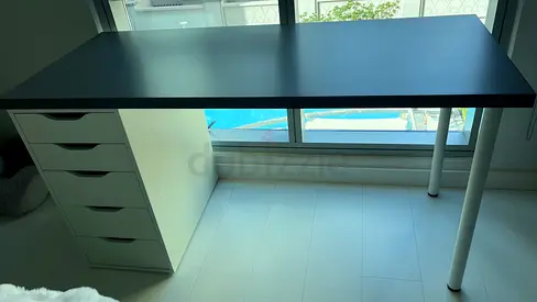 Ikea Grey  White Desk with 5-Drawers