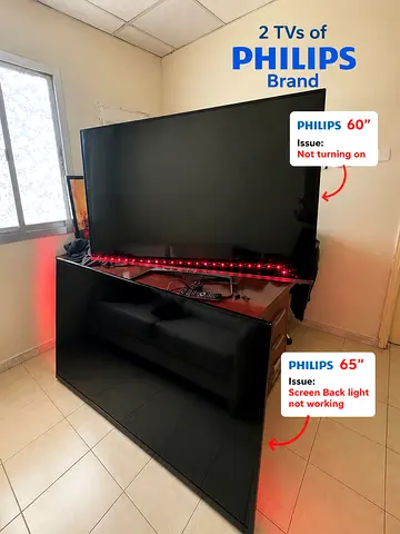 2 Philips TVs for Sale – 60” + 65” – Repairable – AED 450 Only