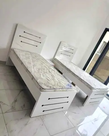 Brand New Pair of Single White Wooden Beds with Mattresses